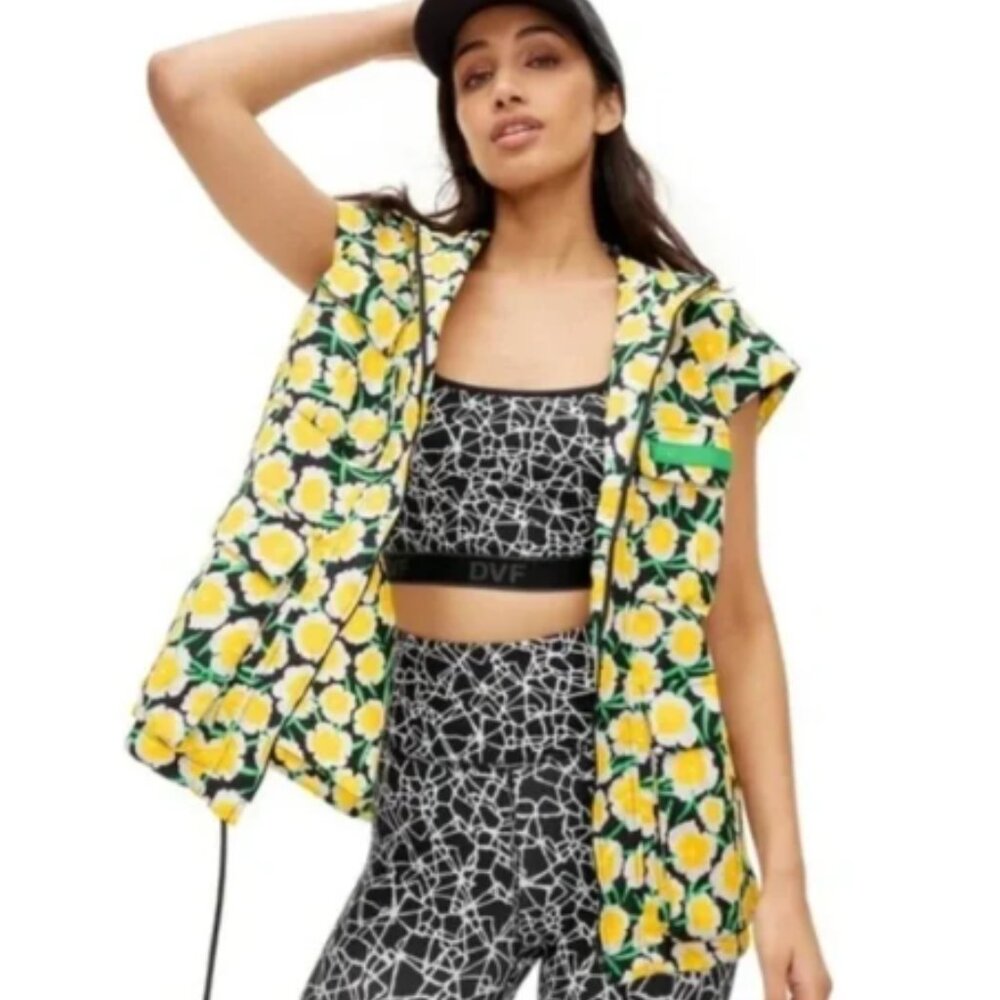 DVF for Target Nylon Packable Yellow Poppy Short Sleeve Hooded Vest